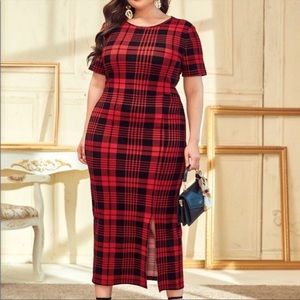 Shein plaid split hem bodycon, EUC
